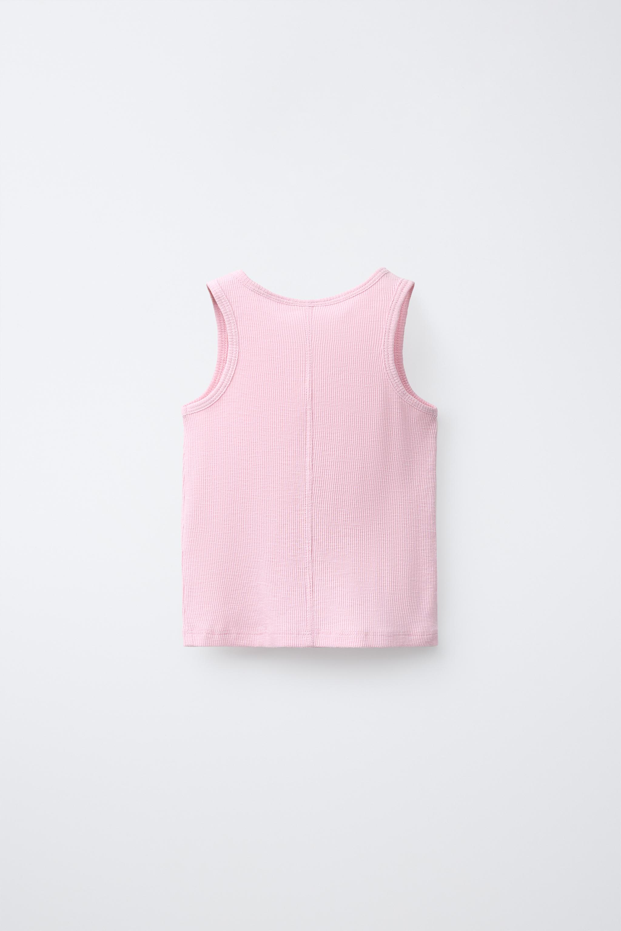 RIBBED SLEEVELESS T-SHIRT — Pastel pink (alternate view)