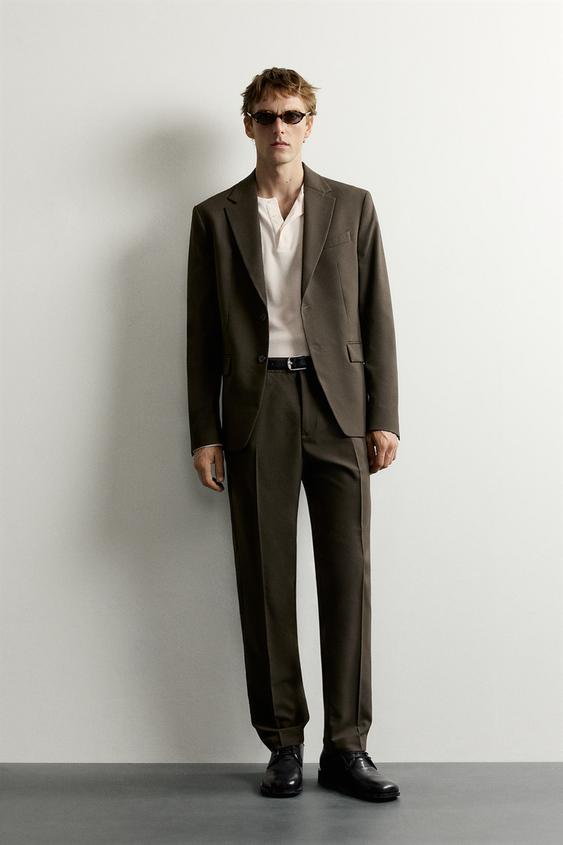 SLIM FIT SUIT BLAZER - Dark khaki by Zara - Image 0