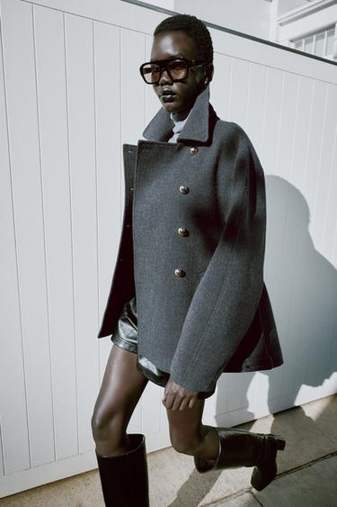SOFT BELTED CROPPED COAT — Gray 1