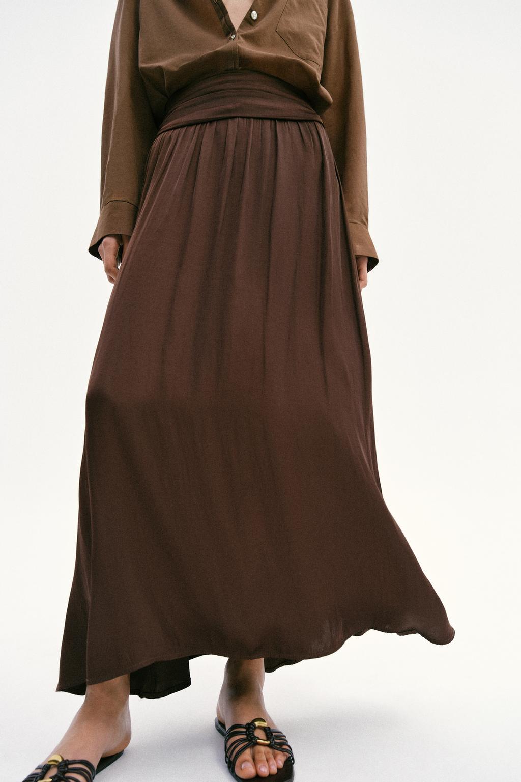 SATIN EFFECT MIDI SKIRT