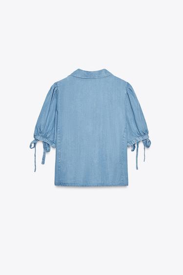 CHEMISE À MANCHES COURTES ET LACETS - Bleu clair de Zara - Image 7