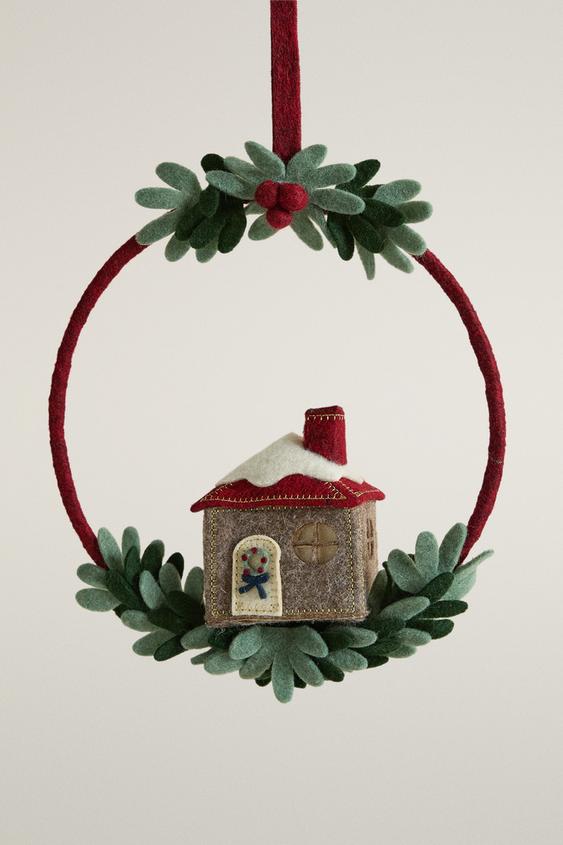 COURONNE DÉCORATIVE FEUTRE NOËL - Marron / Vert de Zara - Image 0