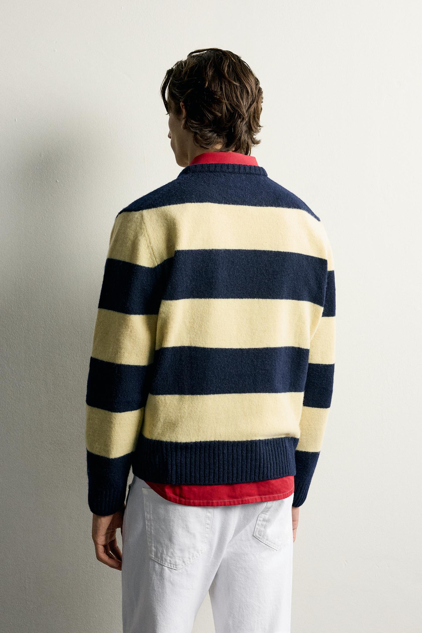 Мужской свитер Zara 100% Wool Striped, цвет: Полосатый — фото 3