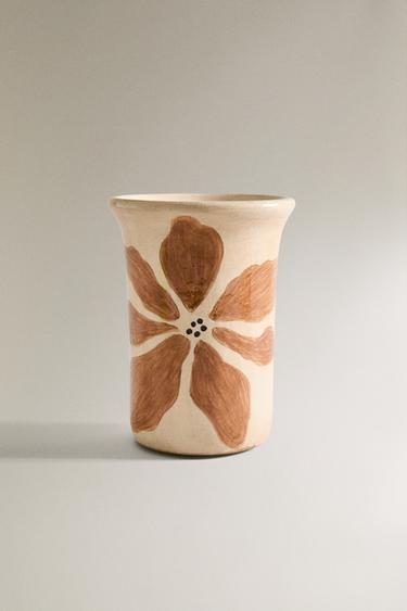 PAINTED FLOWERS VASE - Khaki by Zara