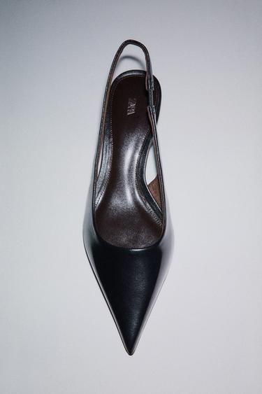 حذاء جلدي بكعب مفتوح من الخلف - أسود الخاص بـ Zara