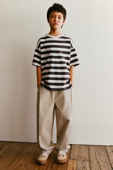 Zara THREE-PACK OF STRIPED AND SOLID T-SHIRTS - Brown