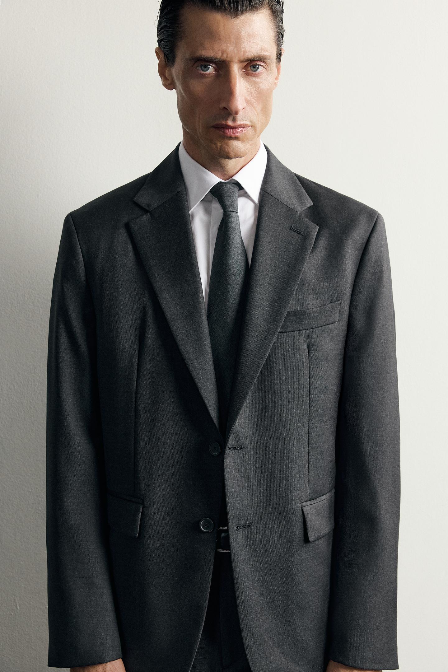 Мужской пиджак Zara 100% Wool Suit Blazer, цвет: Антрацитовый серый — фото 5