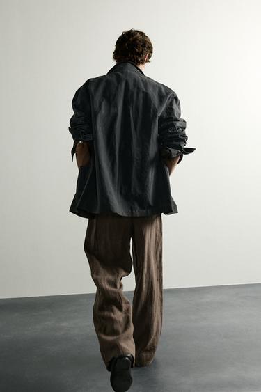 100% 린넨 릴렉스핏 팬츠 - Zara 브라운 / 토프