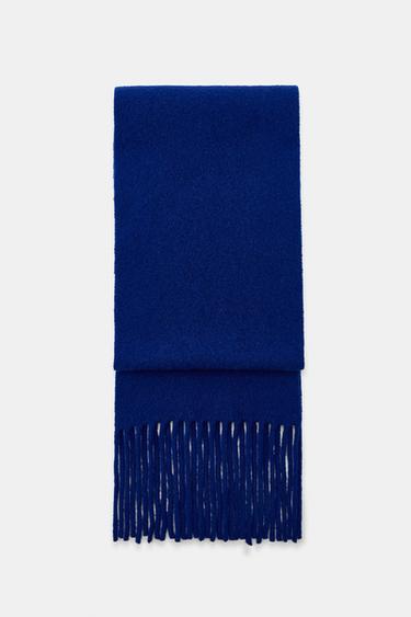 FRINGED KNIT WOOL SCARF - Bluish by Zara