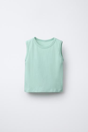 Zara PLAIN SLEEVELESS T-SHIRT - Green