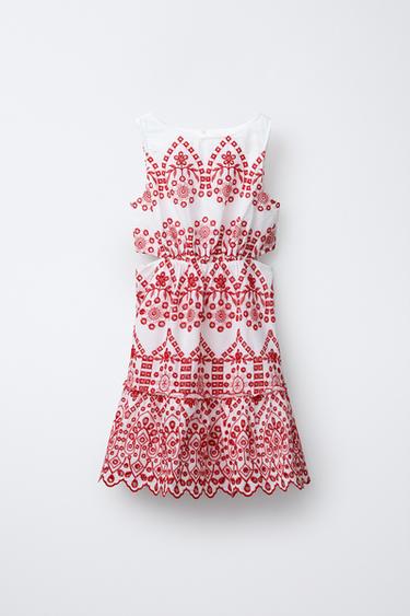 VESTIDO CUT OUT BORDADOS - Rojo de Zara - Imagen 0