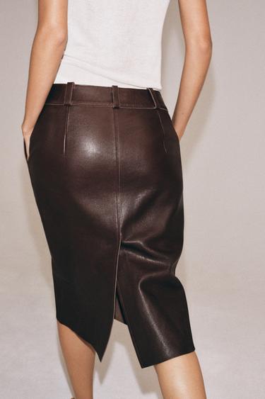 JUPE MIDI EN CUIR ZW COLLECTION ÉDITION LIMITÉE - Marron de Zara - Image 2