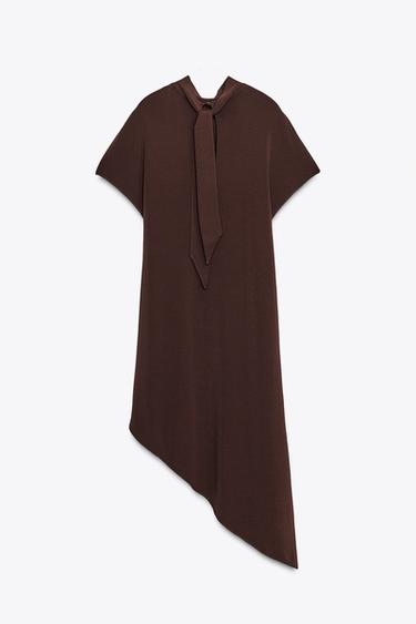 ROBE TUNIQUE MIDI AVEC NŒUD - Marron foncé de Zara - Image 6