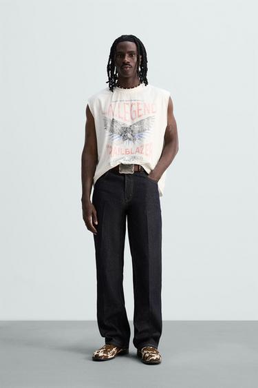 Zara PRINTED WASHED TANK TOP - Oyster-white - Image 0