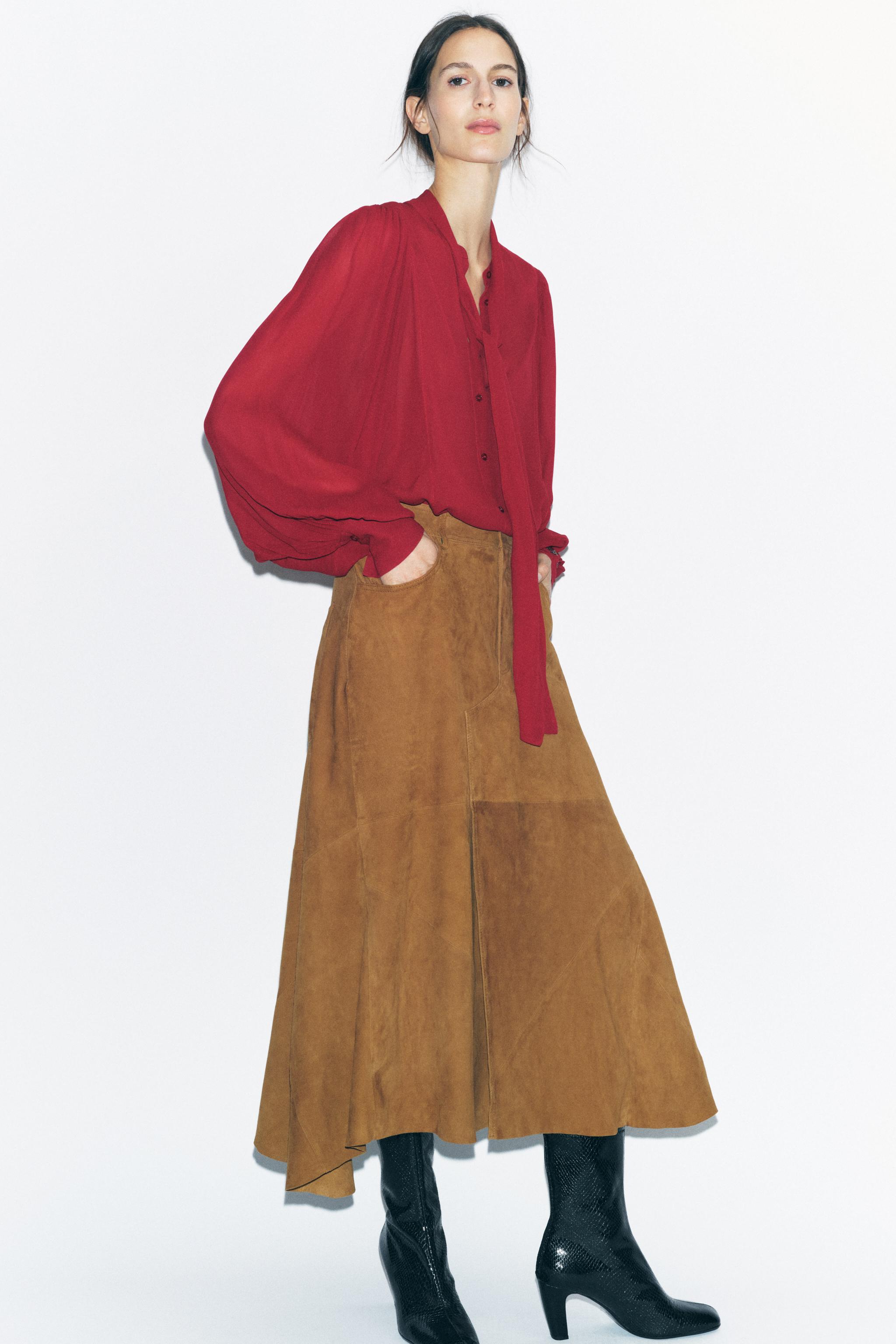 ZWコレクション リボンブラウス - レッド | ZARA Japan / 日本