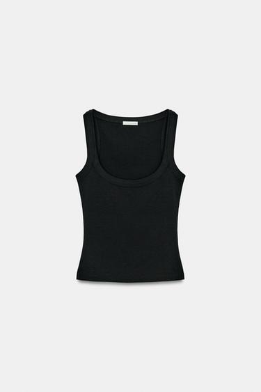ÄRMELLOSES BAUMWOLL-T-SHIRT - Schwarz von Zara