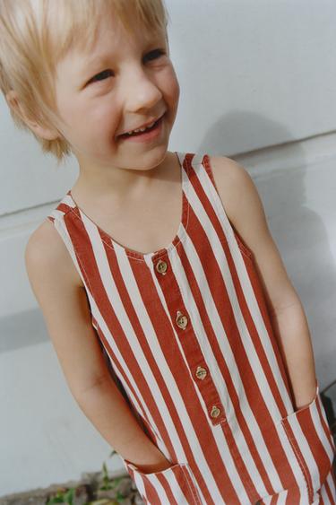 LONG STRIPED DUNGAREES - White / Red by Zara