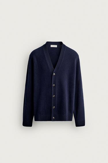 WOOL BLEND REGULAR FIT CARDIGAN — Navy blue 1