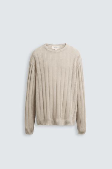 100% LINEN RIBBED SWEATER - Stone by Zara