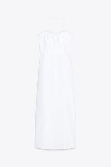 LINEN BLEND MIDI CORSET DRESS - White by Zara - Image 3