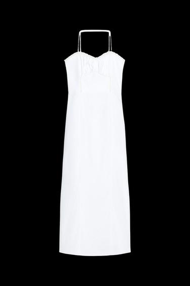 LINEN BLEND MIDI CORSET DRESS - White by Zara - Image 0