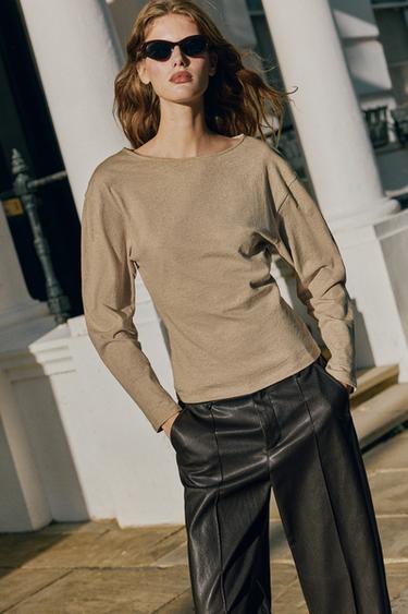 FITTED BOAT NECK T-SHIRT — Sand / Marl 2