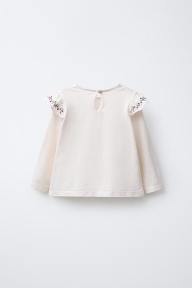 HAUT À VOLANT ET FLEURS BRODÉES - Rose de Zara - Image 1