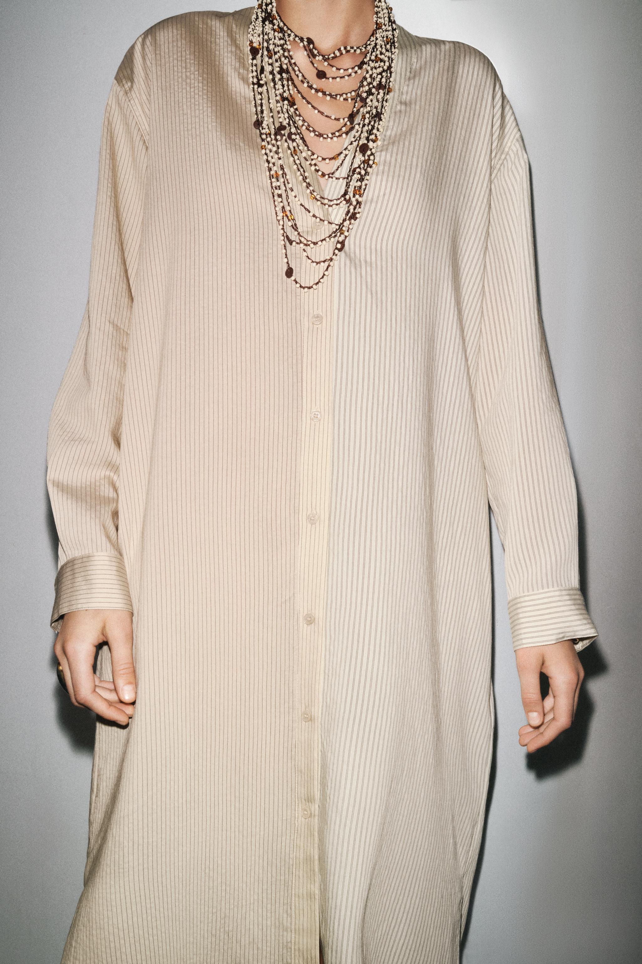 STRIPED SHIRT DRESS ZW COLLECTION - Ecru / Beige | ZARA