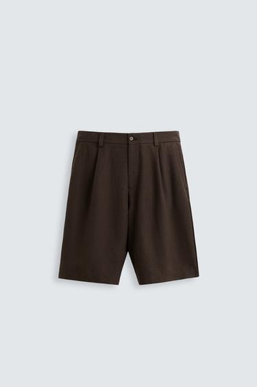 Zara TEXTURED PLEATED SHORTS - Brown