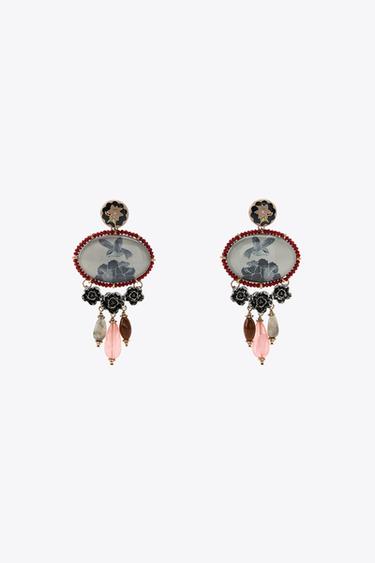 RESIN STONE CHARM EARRINGS - Golden by Zara