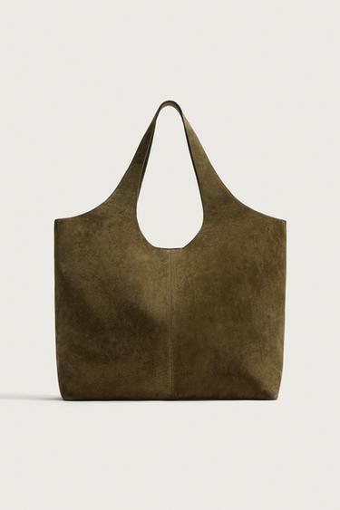 Zara KOŽNA SHOPPER TORBA – Kaki zelena