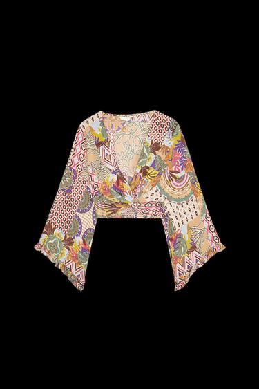 Zara PRINTED CROP TOP - Multicolored - Image 0