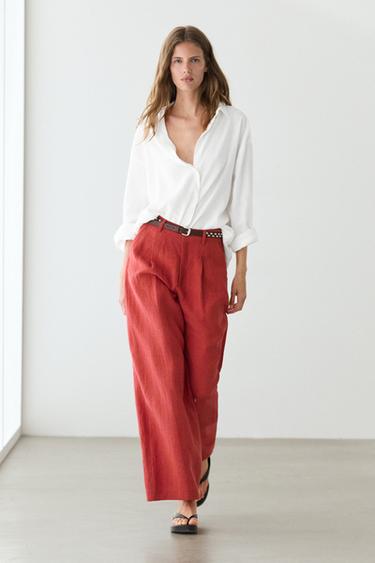 Pantalon loose fit en lin - Rouge de Zara