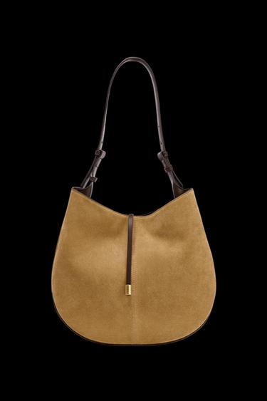 Zara SPLIT LEATHER SHOULDER BAG - SAND/BROWN - Image 0