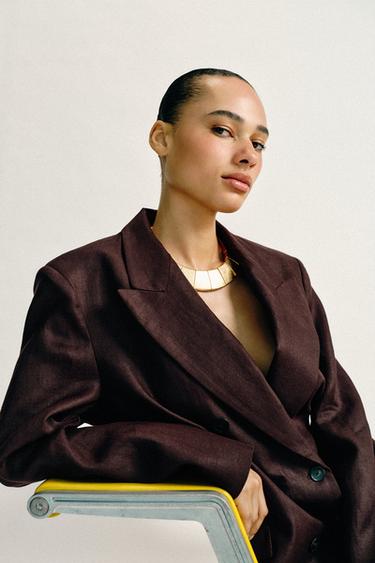 VESTE À BOUTONNAGE CROISÉ 100 % LIN À ÉPAULETTES - Marron de Zara - Image 1