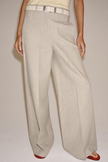 PANTALON MET STREPEN ZW COLLECTION - Zand / Gemêleerd van Zara