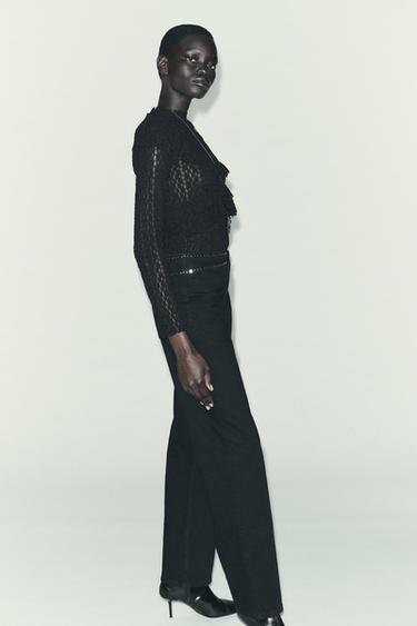 LACE TOP WITH RUFFLES - Black by Zara - Image 2