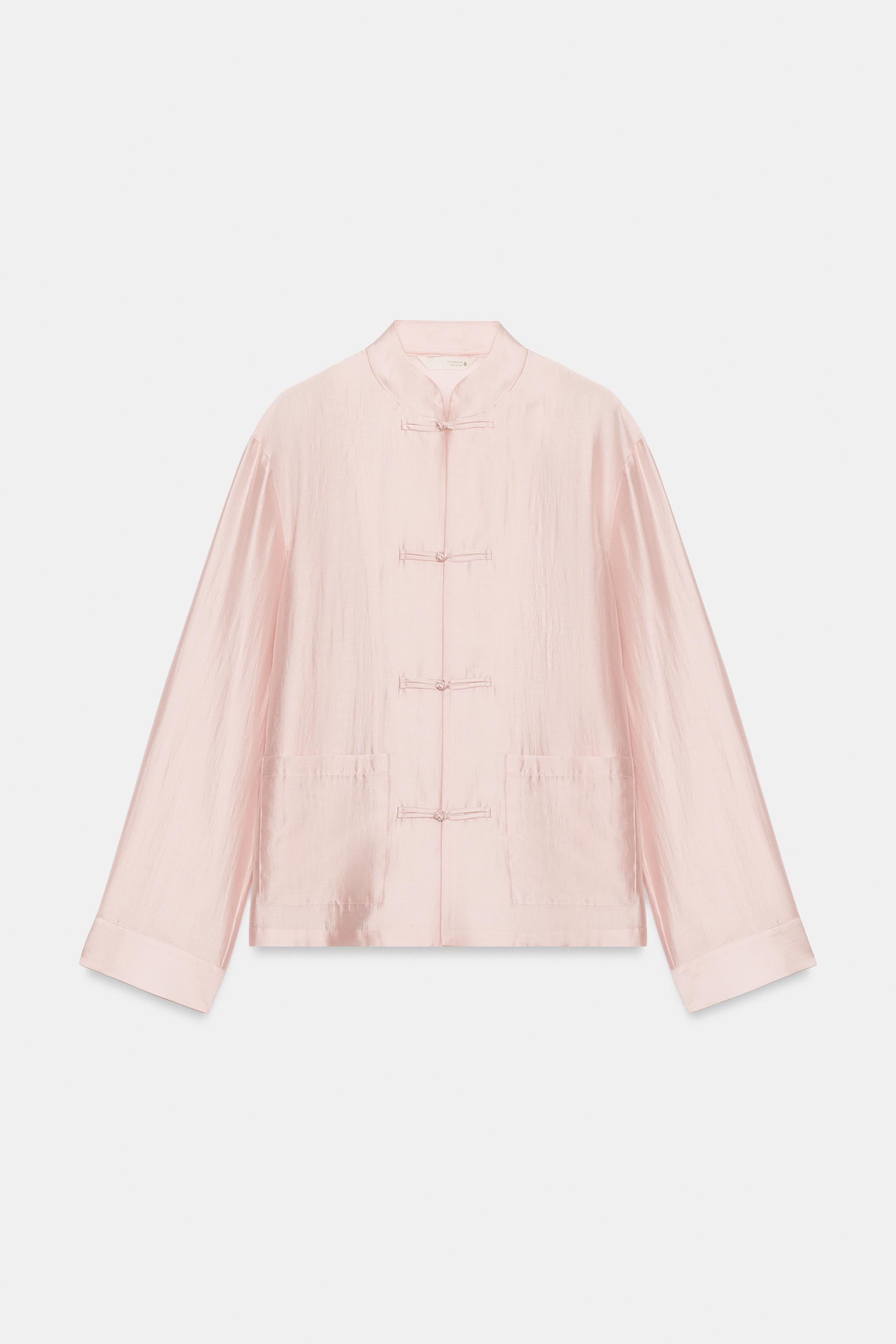 Zara ZW COLLECTION SATIN SHIRT WITH FROG FASTENING görsel 8
