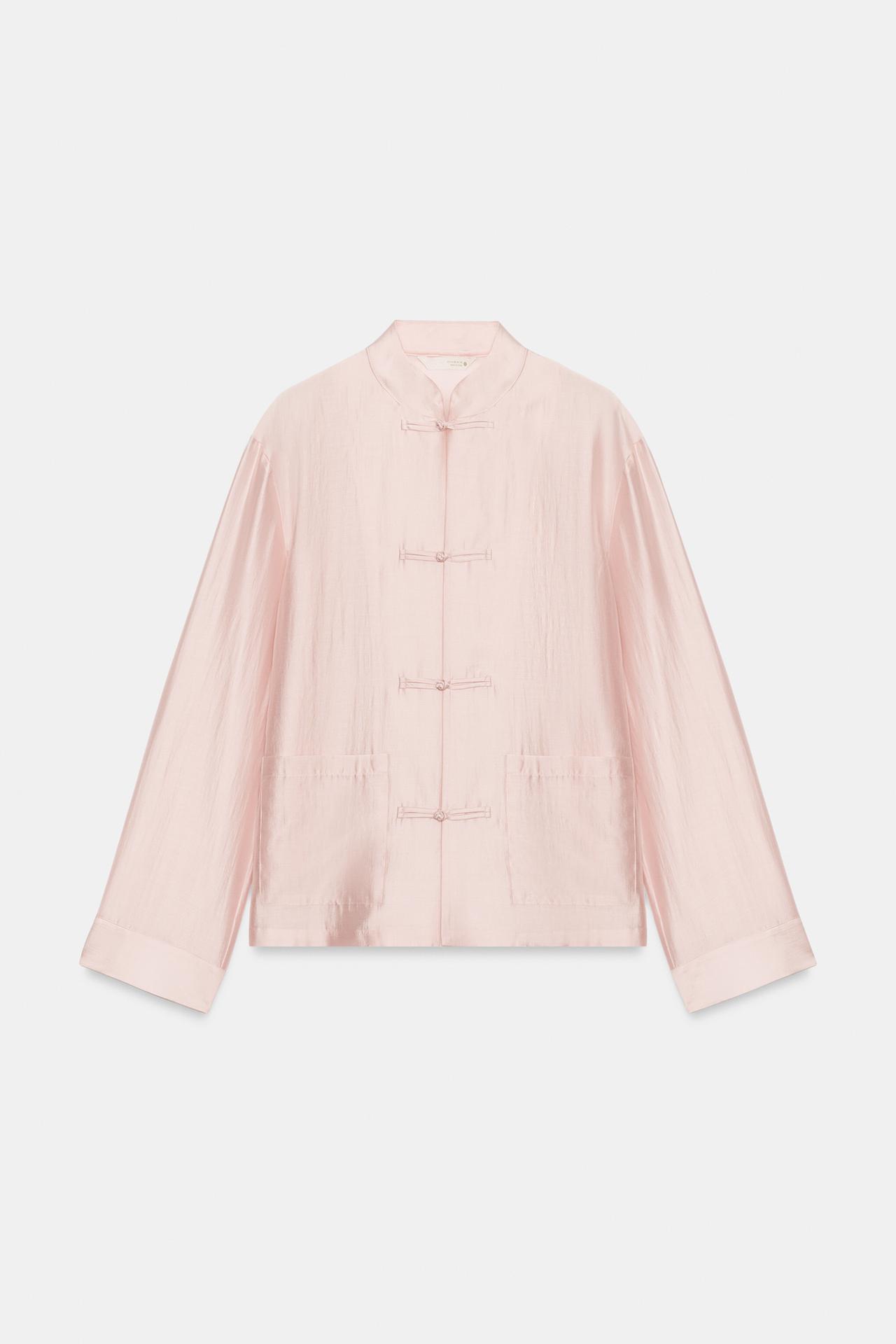 SATIN EFFECT FROG CLASP SHIRT ZW COLLECTION — Pastel pink