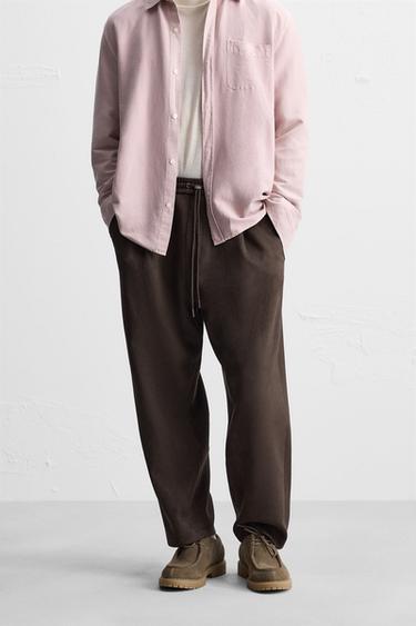 FAUX SUEDE PLEATED TROUSERS - Chocolate by Zara