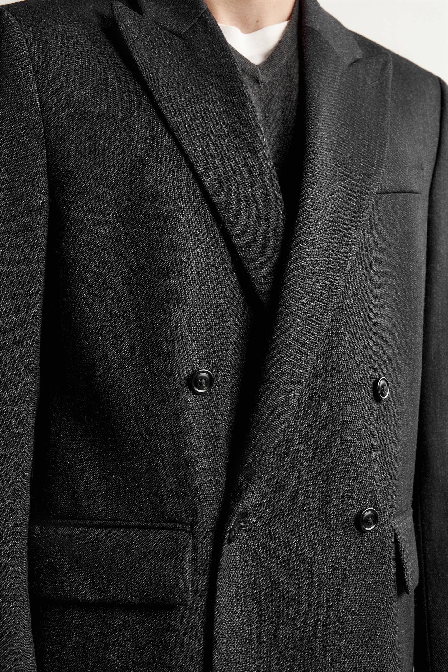 Мужской пиджак Zara 100% Wool Manteco® Double-Breasted Suit Blazer, цвет: Серый меланжевый — фото 7