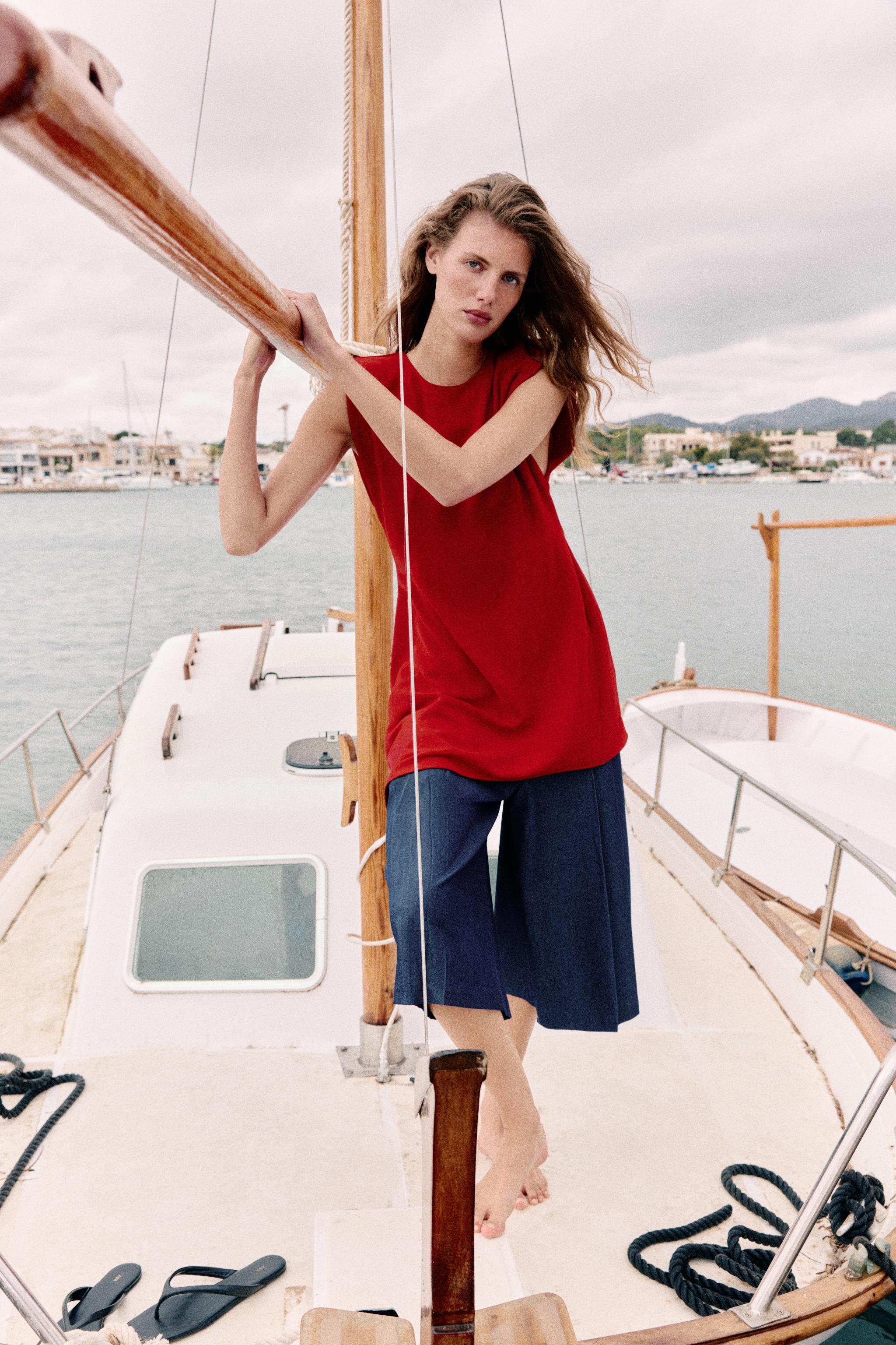ASYMMETRIC SHORT DRESS WITH SHOULDER PADS — Dark red