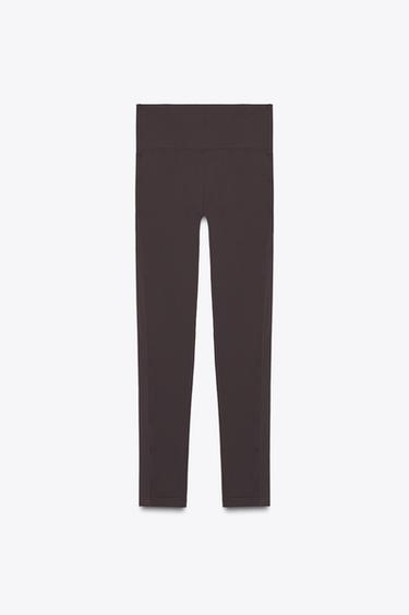 Zara SEAMLESS TULLE COMBO LEGGINGS - Brown