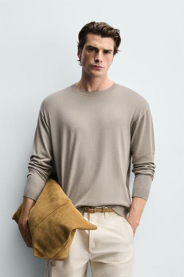 BASIC REGULAR FIT JUMPER - Grey / Beige by Zara
