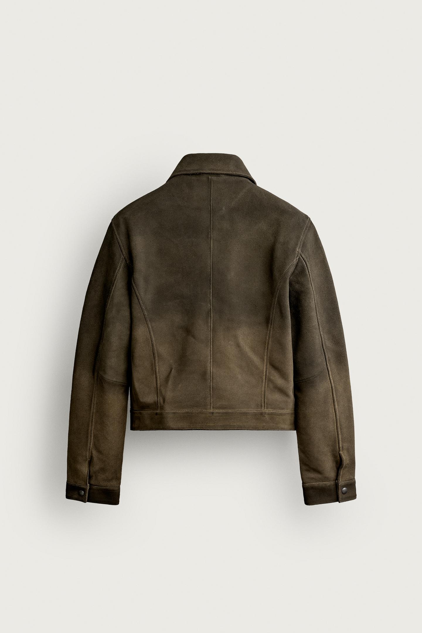 Мужская куртка Zara Washed Leather Cropped Fit, цвет: Чёрный / Коричневый — фото 8