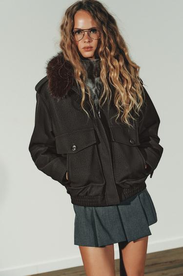 FAUX SUEDE JACKET WITH DETACHABLE COLLAR - Brown by Zara