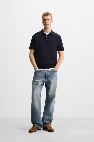 POLO EN MAILLE MÉLANGE VISCOSE - Bleu marine de Zara