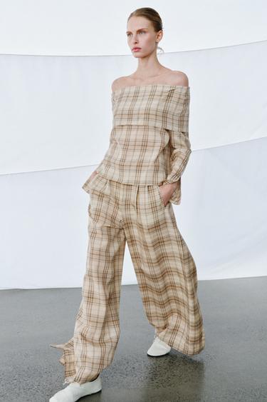 ZW COLLECTION CHECKS TOP - Beige by Zara