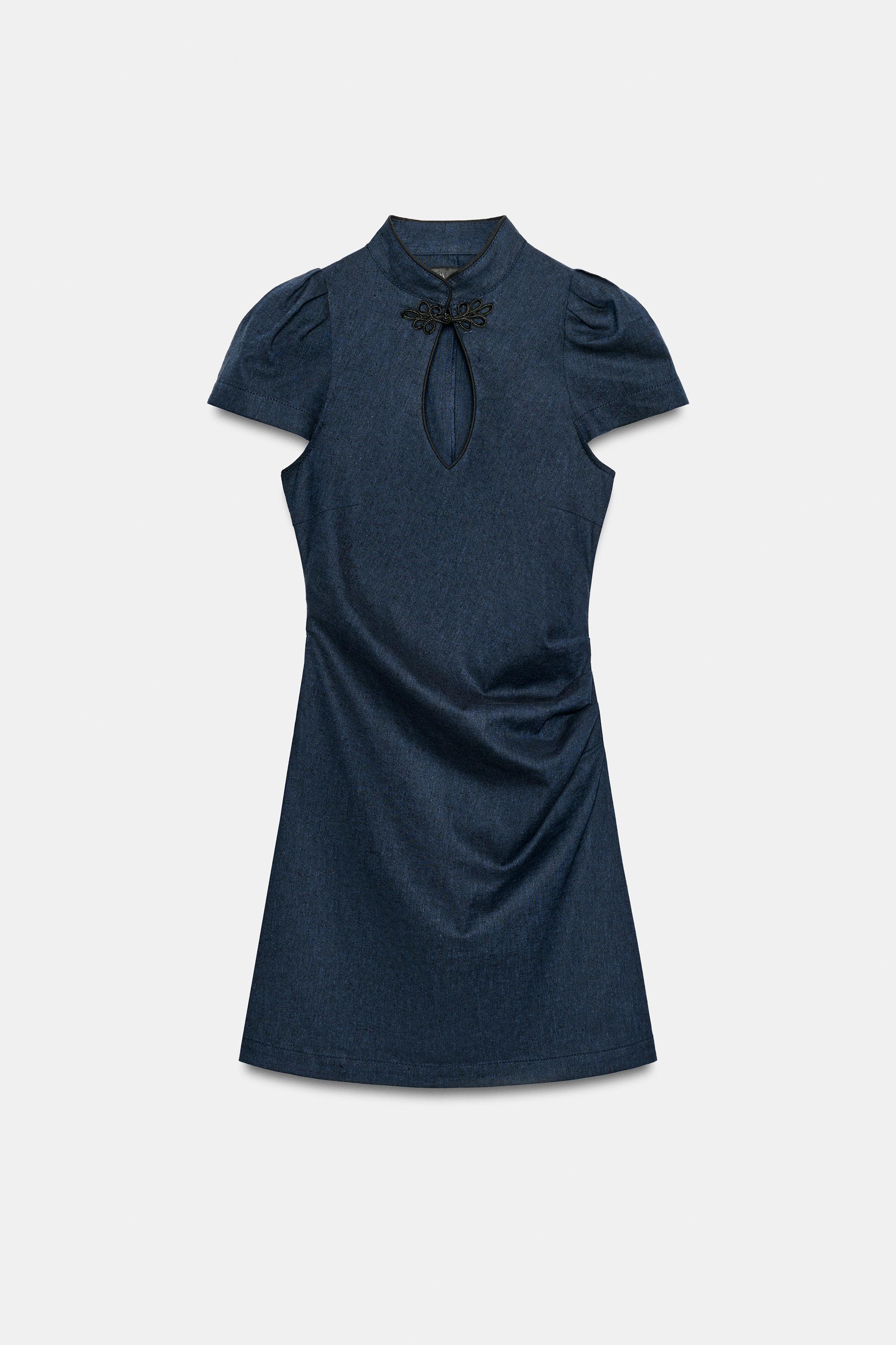 トグルボタン付きリネンミニワンピース - インディゴブルー | ZARA
