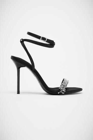 Zara SPARKLY HEELED SANDALS - Black